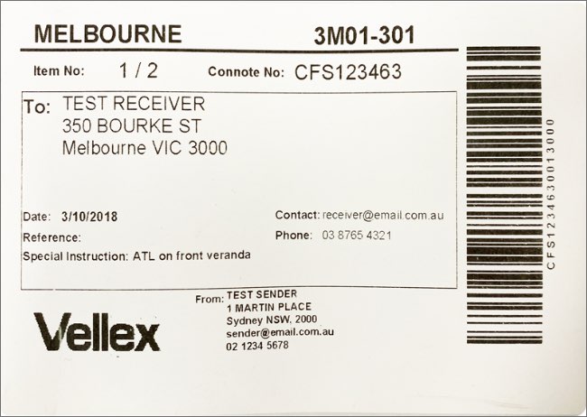 Sample Vellex consignment note
